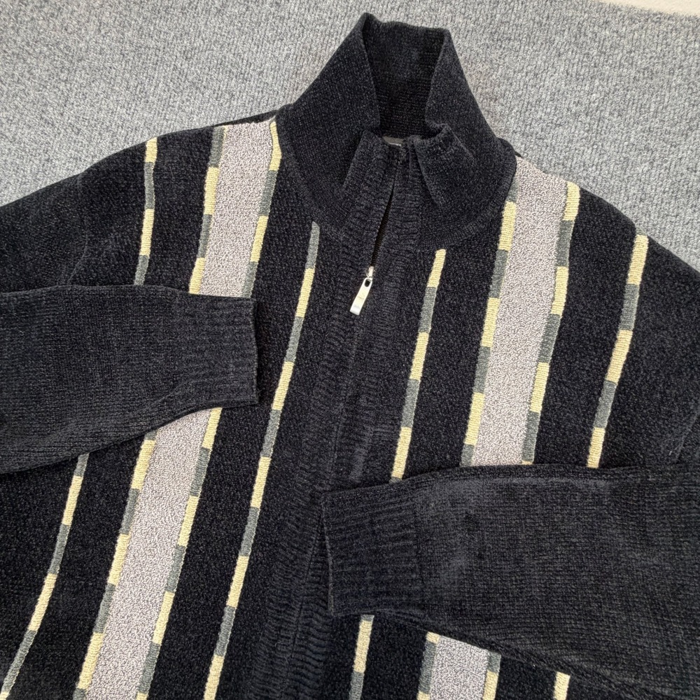 Platinum Mode‎ Full Zip Sweater Jacket Men XL Black Soft Textured 3D Knit Heavy
